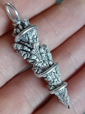 Magnesium pendant natural silvery tufted feathered crystal element handmade - Image 1 of 4