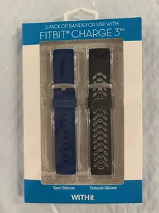 WITHit 2 Pack Of Bands For Fitbit Charge 3 - Black & Gray Sport & Blue Silicone - Picture 1 of 4