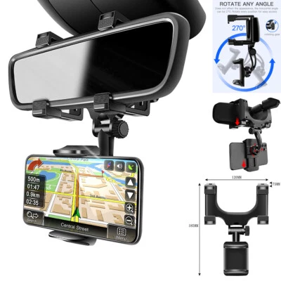 Car Rear View Mirror Phone Mount Holder for iPhone 16 15 14 13 12 Galaxy S25 S24 - Image 1 of 4
