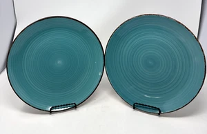Set of 2 Royal Norfolk 10 1/2 Inch Dinner Plates Turquoise Swirl Blue Brown Trim - Picture 1 of 5