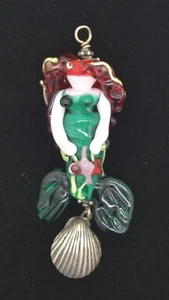 Impresionante colgante de sirena arte en vidrio vintage con carcasa de peltre - Imagen 1 de 7