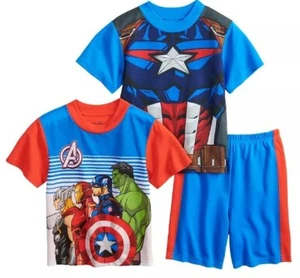 The AVENGERS Pajamas Boys 8 NEW Two Shirts Shorts Pjs Set Iron Man Hulk Thor NWT - Picture 1 of 3