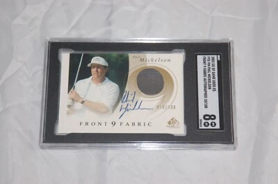 2002 SP Game Used Phil Mickelson Front 9 Fabrics RC Auto 010/100 SGC 8 Golf RARE - Image 1 of 4
