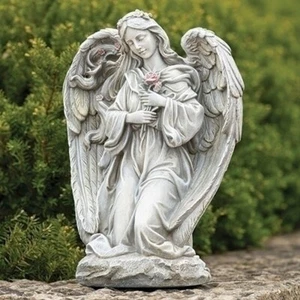 HEAVENLY ANGEL WITH PINK ROSES GARDEN STATUE - Picture 1 of 1