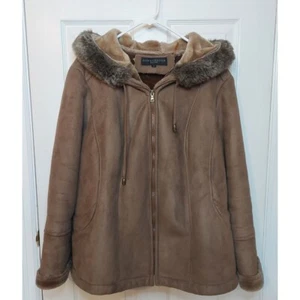 DonnyBrook Vintage Faux Fur Lined Suede Brown Hooded 90's Coat Women's Size 2X - Picture 1 of 15