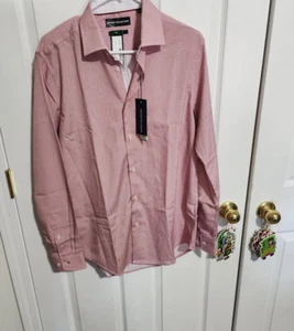 REPORT COLLECTION HYPER STRETCH LONG SLEEVE BUTTON UP BURGANDY WHITE MEDIUM TALL - Picture 1 of 13