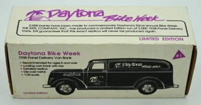 1993 Daytona Bike Week 38 Ford Panel Delivery Van Diecast Bank #1 in Series NEW - Image 1 of 2