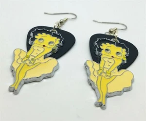 Betty Boop in a Cream Colored Dress Charm Guitar Pick Earrings - Pick Your Color - Picture 1 of 5