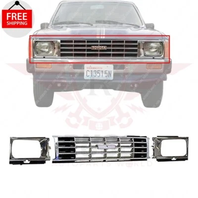 New Front Grille Chrome & Headlight Door Set 3Pcs Fits 1984-1986 Toyota Pickup - Image 1 of 4