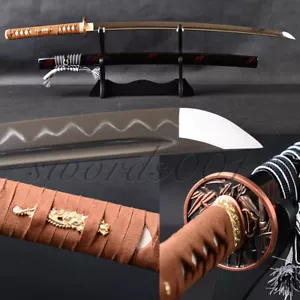 real hamon japanese samurai katana sword clay tempered T10 carbon steel sharp - Picture 1 of 13