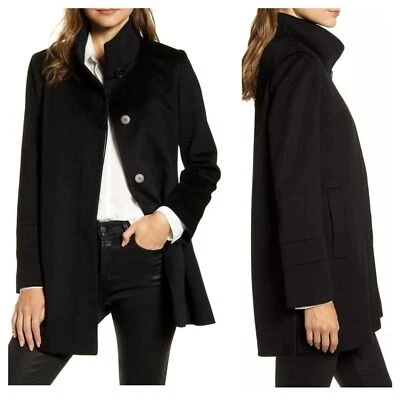 FLEURETTE Stand Collar Wool Car Coat In Black Wool Sz 2 - Image 1 of 4