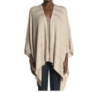NEW Calvin Klein Poncho Sweater Tan Stripe Open Front Women’s One Size OS - Picture 1 of 9