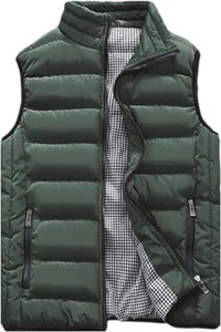 Men's Outdoor Casual Quilted Vest Stand Collar Warm Puffer Vest (L) Army Green - Picture 1 of 2