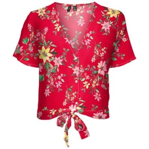 Vero Moda Top Rojo Estampado Floral Measy 10286799 Cuello de Pico Manga Corta - Imagen 1 de 1