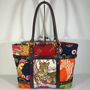 Salvatore Ferragamo Animal Leopard Leather Cage Nylon Canvas One Shoulder Bag