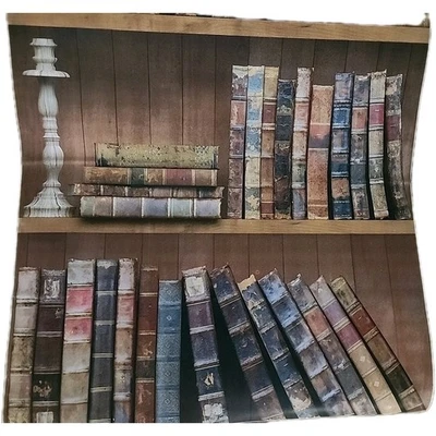 Bookshelf wallpaper antique vintage books w/Candle Stick PEEL AND STICK roll 3D - Image 1 of 4