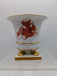 Footed Vase Herend 6403 Apponyi Chinese Bouquet Orange Gilt Handpainted Hungary - Picture 1 of 16