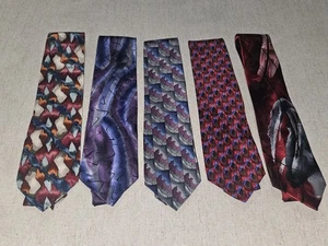 Lot Of 5 J Garcia Ties Silk USA Grateful Dead Abstract Red Blue Colorful Satin - Picture 1 of 21