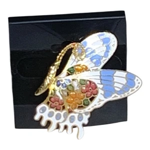 Vintage Enamel Cloisonne Butterfly Brooch Pin Gold Tone Gilt Metal Retro - Picture 1 of 7