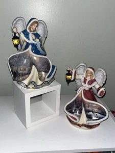 Thomas Kinkade Angel Light Porcelana Ángel Estatuillas Luces Linterna Azul y Rosa - Imagen 1 de 6