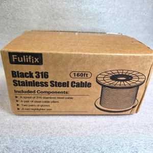 160 Fuß Schwarz Deck Geländer Kabel T316 Edelstahl 1/8 Zoll 7 x 7 Stränge mit Zange - Bild 1 von 5