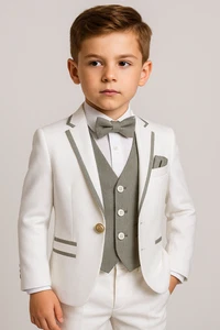 Boys Communion Piping Suit White Slim Fit 3 Piece Formal Baptism Pageboy Set - Picture 1 of 8