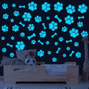 Dog Paw Print Glow in Dark Wall Decals Vinyl Removable Kids Blue Nursery - Picture 1 of 11