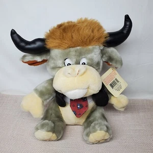 Sitting Smart Steer With Biker Black Vest Red Tie Plush Stuffed Animal Toy - Picture 1 of 6