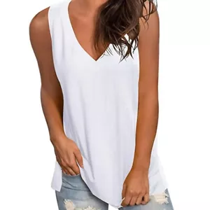 Plus Size V-Neck Sleeveless T-Shirt –Loose Fit Fashion Tops for Women(141) - Picture 1 of 10