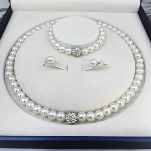 Böhmischer Stil 3-teilig Schmuck-Set - Imitat-Perlenkette, Armband und Ohrringe - Bild 1 von 6