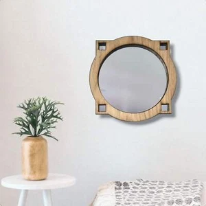 Wood Framed Round Mirror - Art Deco Style - Picture 1 of 10