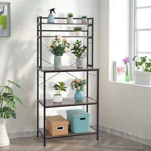 Gray 5-Tier Bakers Rack – 10 S-Hooks, Microwave Stand, Industrial - Picture 1 of 18