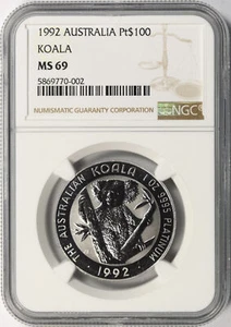 Australia 1992 1 oz platino koala NGC MS69 $100 - Imagen 1 de 4