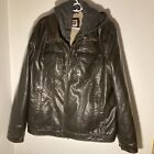 Levis Red Tab Bomber Jacket Faux Fur Lining Leather Size XL Black/Brown Hooded