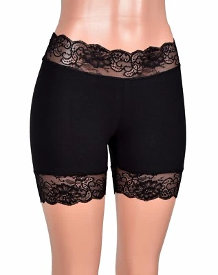 2.5" Black Stretch Lace Shorts XS S M L XL 2XL 3XL plus size cotton undershort - Image 1 of 2