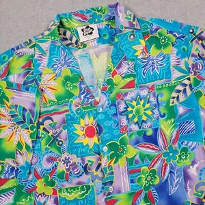 Vintage Hilo Hattie Shirt Men XL Blue 80s Made in USA Hawaiian Colorful Nautical - Picture 1 of 8