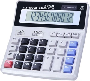 Calculadora de Escritorio Grande Pantalla de 12 Dígitos, Doble Potencia Básica Gris - Imagen 1 de 3