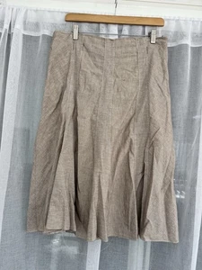M&S Per Una Cream Brown Stripe Summer Linen Cotton Blend Midi Skirt Size 14 - Picture 1 of 4