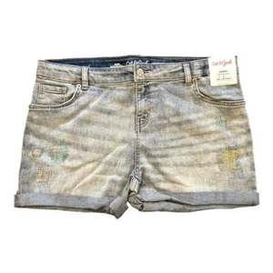 Cat & Jack Girls Adjustable Waist Stretch Embroidered Jean Shorts Sz 16 NEW - Picture 1 of 8