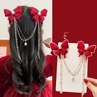 Cloth Children Red Velvet Bow Hairpin Rhinestone Crown Hairpin  Baby