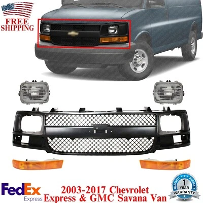 Parrilla delantera imprimada + kit de faros para camioneta Chevy Express 2003-2017 y GMC Savana Foto 1 de 4