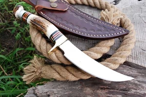 D2 STAHL MASSGESCHNEIDERTE HANDGEMACHTE JAGD CAMPING TAKTISCHE KLINGE MESSER STAG GRIFF & ABDECKUNG - Bild 1 von 5