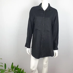 Dissh Size 6 Oversized Linen Shirt Button Up Long Sleeve Collar Black Women - Bild 1 von 11