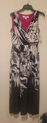 Nuevo con etiquetas Maxi Vestido Donna Ricco Para Mujer Largo Sin Mangas Negro Blanco Imitación Envoltura PEQUEÑO  Foto 1 de 4