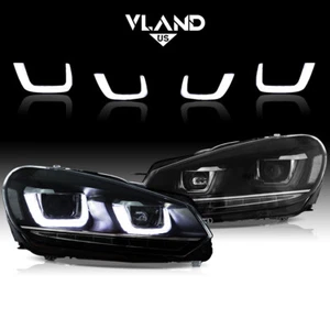 Pair LED Projector Headlights For 2008-2013 VW Golf VI MK6 5K1 AJ5 W/ Sequential - Picture 1 of 12