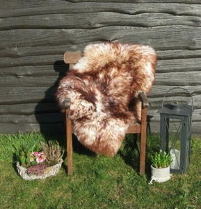 NATUR ÖKO LAMMFELL / SCHAFFELL MERINO WEIß-BRAUN GEFLAMMT 120 - 130 X 65 - 80 CM - Bild 1 von 2