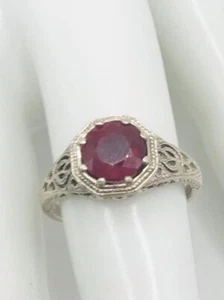 14k White Gold Filigree Natural Ruby Ring Sz7 - Picture 1 of 5