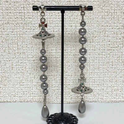 Vivienne Westwood long orb pearl earrings Gray with pouch - Image 1 of 4