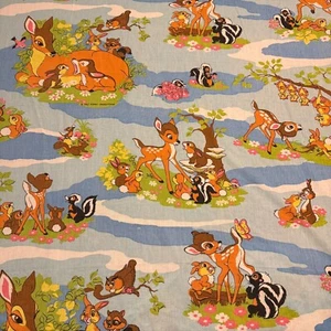 Vintage 1970s Walt Disney Bambi Full Size Top Sheet 95" × 74" Sears Flat Sheet - Picture 1 of 5