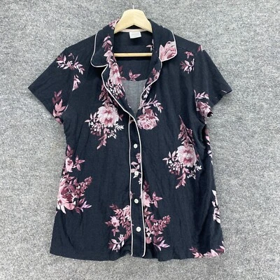 Camisa de dormir Soma para mujer M mediana negra floral con cuello abotonado manga corta Foto 1 de 4